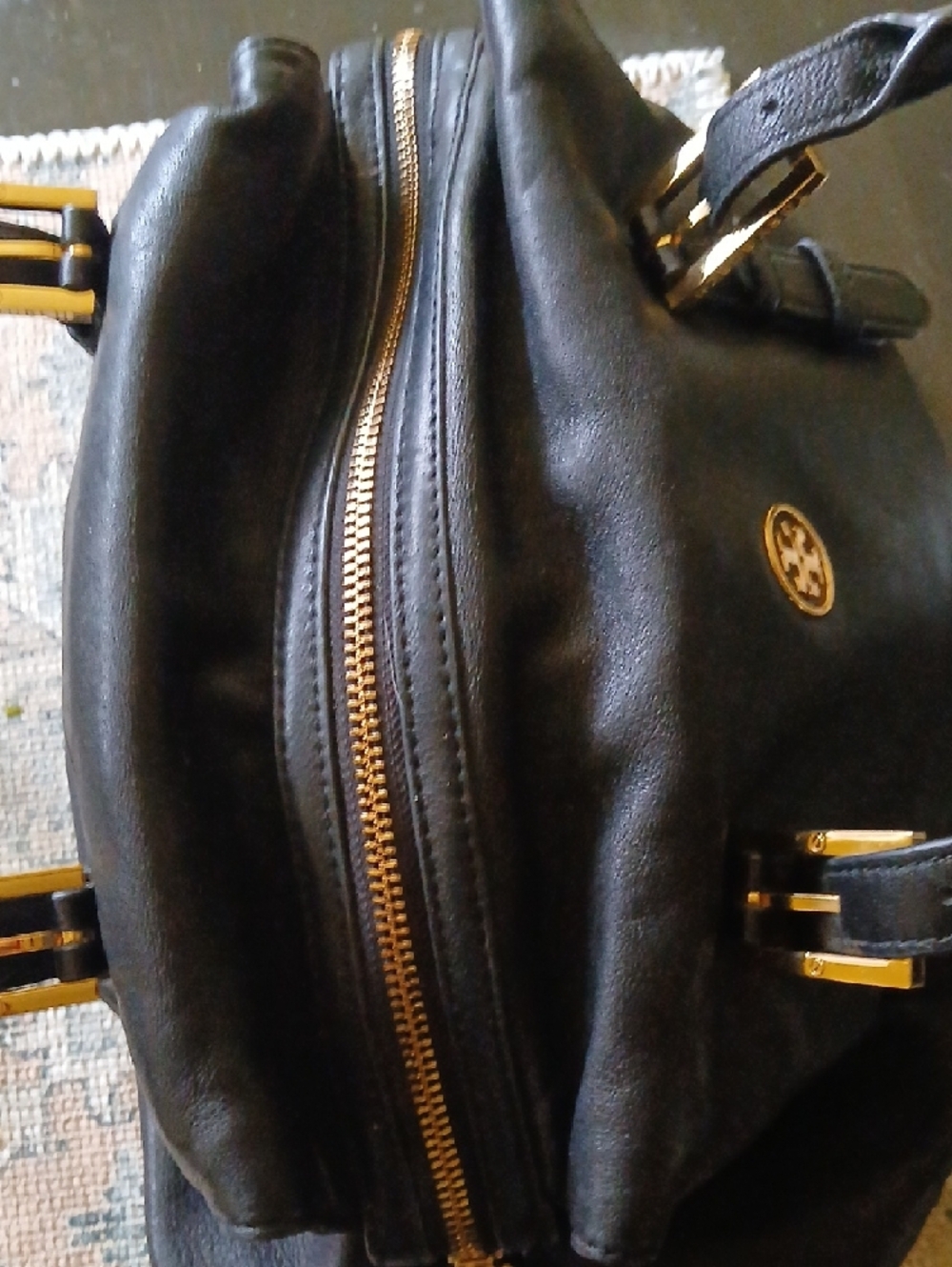 Tory Burch Black Leather Satchel with Gold Accents - Picture 4 of 11